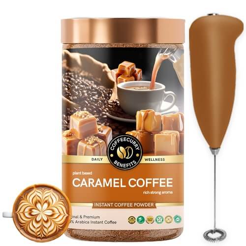 Caramel Instant Coffee Powder - Instant Coffee Infused with Natural Caramel for Quick Hot & Cold Coffee